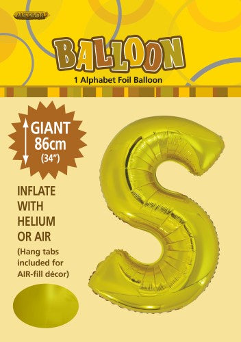 Gold "S" Alphabet Foil Balloon 86cm (34")